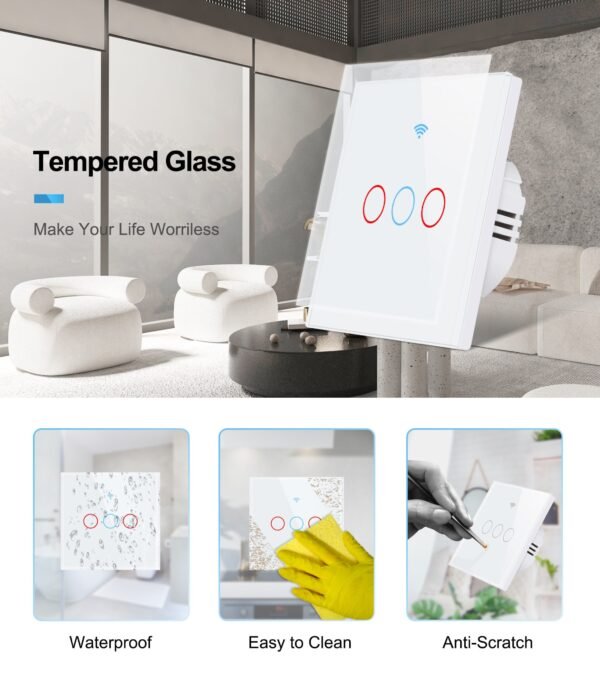 H85b21f2fdc874cd6950efdcc27cc310eA Wifi Light Switch, Smart Touch Wall Switch EU/US Support Multi-way Control 100-240V, Works with Alexa Google Home