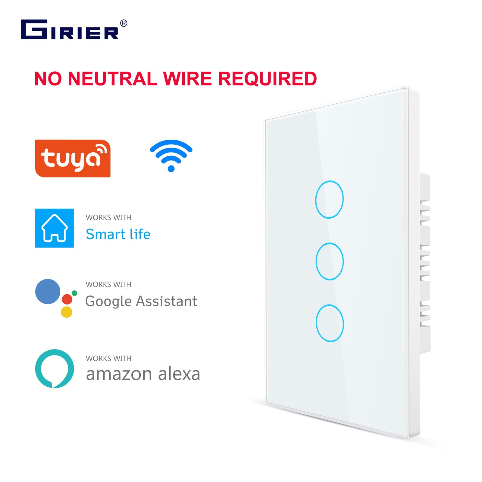 Smart-Wifi-Touch-Switch-No-Neutral-Wire-Required-Smart-Home-1-2-3-Gang-Light-Switch Smart Wifi Touch Switch No Neutral Wire Required Smart Home 1/2/3 Gang Light Switch 220V Support Alexa Tuya App 433RF Remote